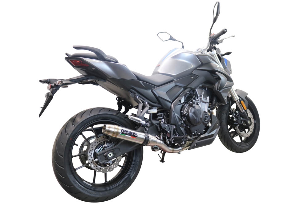 Exhaust compatible with Voge 500R 2021-2024, Deeptone Inox, Homologated legal slip-on exhaust including removable db killer and link pipe