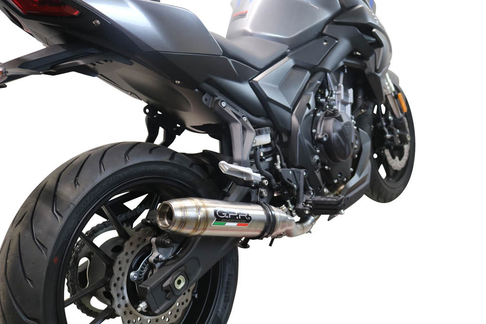 Exhaust compatible with Voge 500R 2021-2024, Deeptone Inox, Homologated legal slip-on exhaust including removable db killer and link pipe