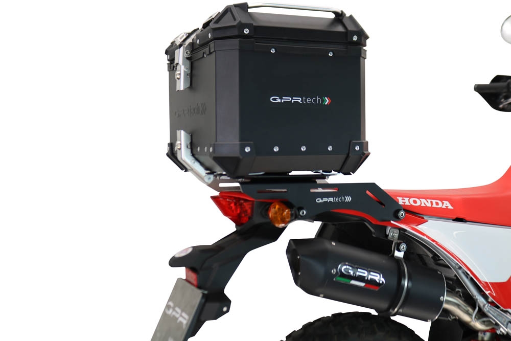 Top case GPR TECH  Honda Crf 300 L / Rally 2021/2024 e5 Zwart Topcase din aluminiu, culoare neagră, inclusiv portbagaj și placă specifică Capacitate 26 litri.