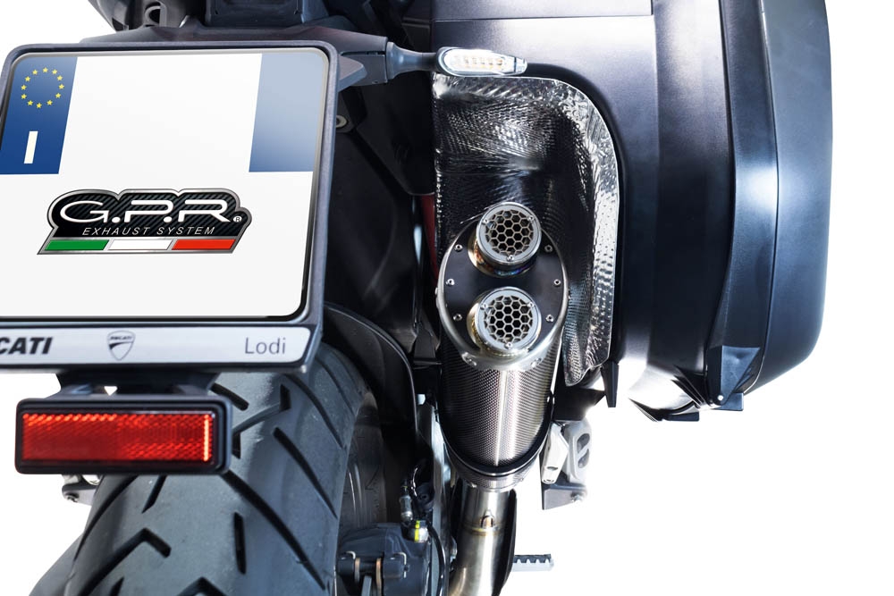 Esapament GPR compatibil cu Ducati Multistrada V4 - S 2022 Evacuare slip-on omologata, inclusiv db killer detașabil și cot de legătură,Dual Poppy