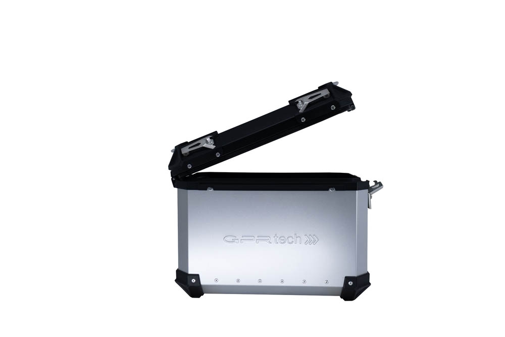 GPR TECH Uyumlu  Ktm Adventure 890 - 890 R Rally 2020/2024 e5 Zilver Pereche de cufere laterale din aluminiu, culoare argintie, cu suport specific pentru geantă Capacitate 38 litri + 38 litri.