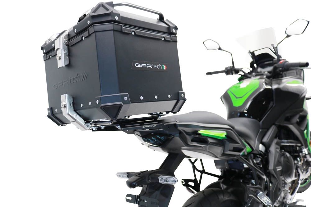 GPR TECH compatible with  Kawasaki Versys 650 2023/2024 e5 plus GPR TECH Top case in aluminum, black color with specific plate included Capacity 55 LT.