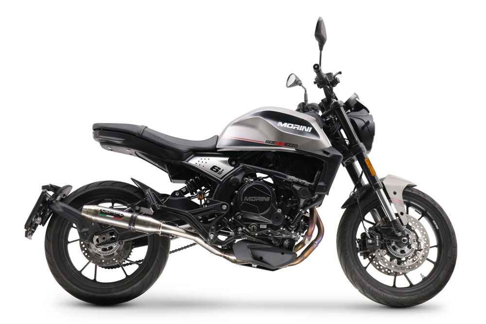 Exhaust compatible with Moto Morini Seiemmezzo Scr 2022-2024, Deeptone Inox, Homologated legal Mid-full system exhaust, including removable db killer and catalyst
