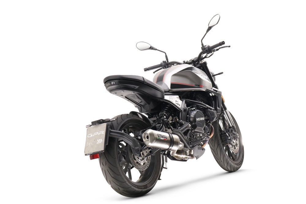 Esapament GPR compatibil cu Moto Morini Seiemmezzo Scr 2022  Sistem omologat legal de evacuare Mid-full, inclusiv db killer și catalizator detașabil,Satinox 