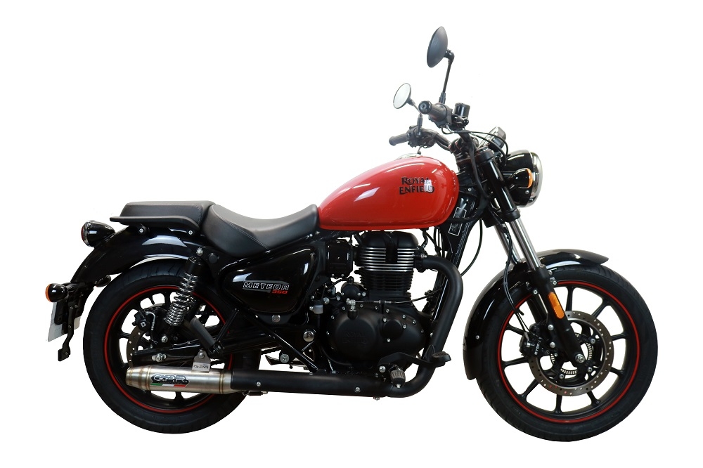 Exhaust compatible with Royal Enfield Meteor 350 2021-2023, Deeptone Inox, Racing slip-on exhaust including link pipe