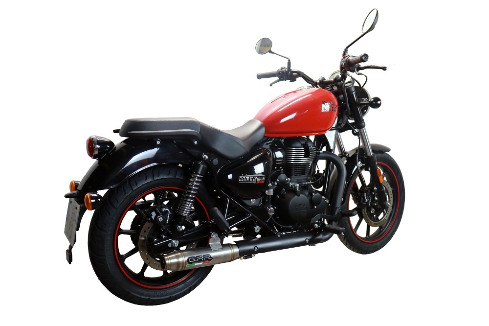 Exhaust compatible with Royal Enfield Meteor 350 2021-2023, Deeptone Inox, Racing slip-on exhaust including link pipe
