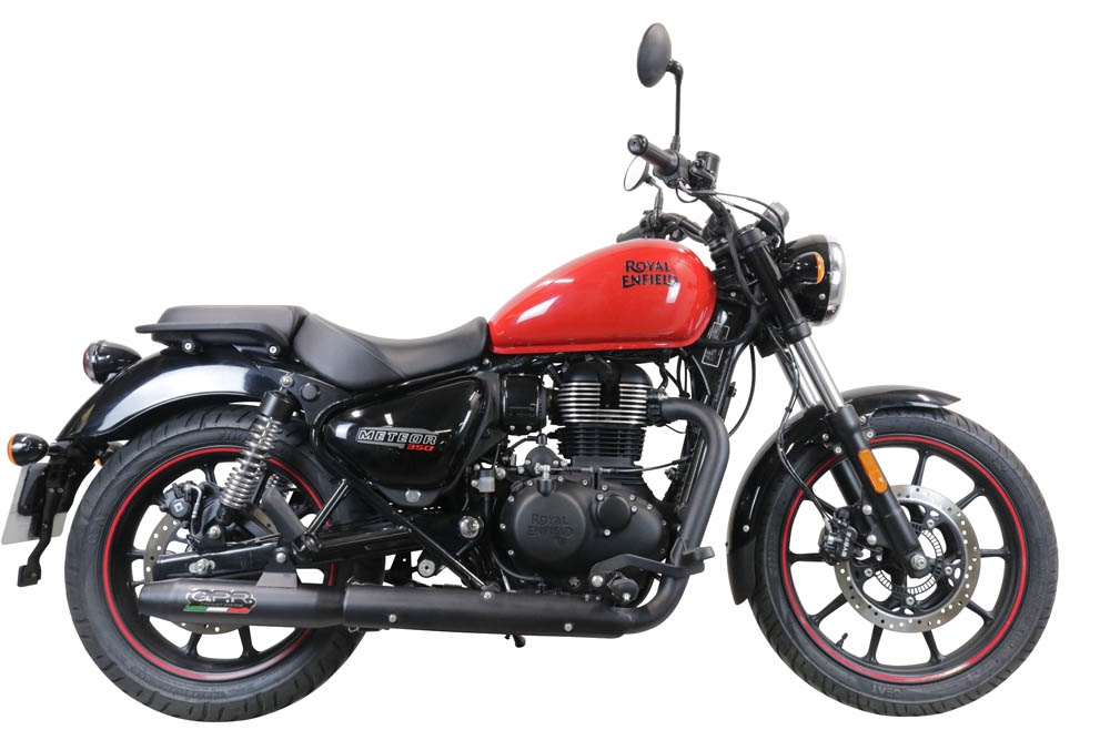 Exhaust compatible with Royal Enfield Meteor 350 2021-2023, Deeptone Nero, Homologated legal slip-on exhaust including removable db killer, link pipe and catalyst