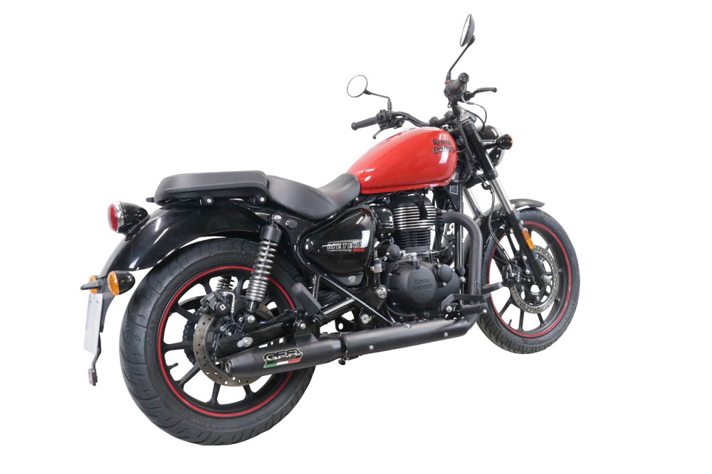 Exhaust compatible with Royal Enfield Meteor 350 2021-2023, Deeptone Nero, Homologated legal slip-on exhaust including removable db killer, link pipe and catalyst