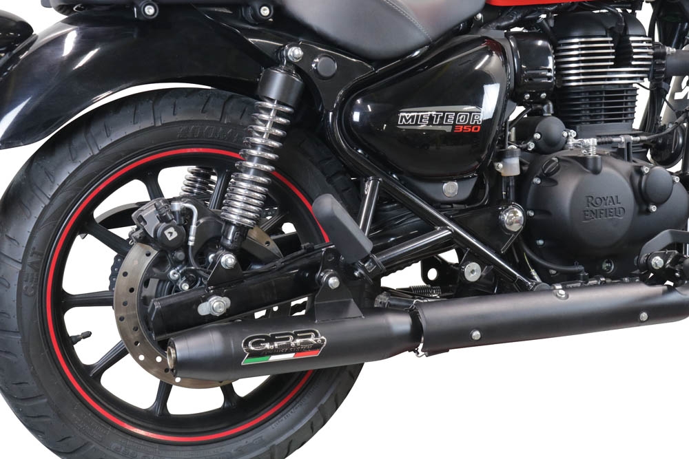 Exhaust compatible with Royal Enfield Meteor 350 2021-2023, Deeptone Nero, Homologated legal slip-on exhaust including removable db killer, link pipe and catalyst