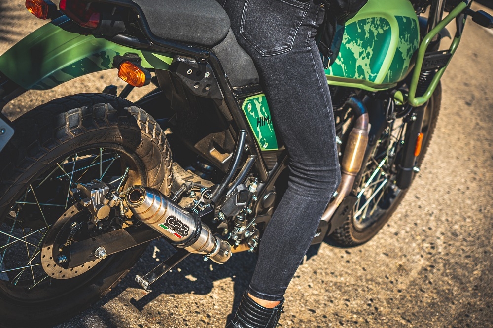 Exhaust compatible with Royal Enfield Himalayan 410 DIAM 42.5 2017-2020, Deeptone Inox, Racing slip-on exhaust including link pipe
