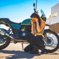 Exhaust compatible with Royal Enfield Himalayan 410 DIAM 42.5 2017-2020, Deeptone Inox, Racing slip-on exhaust including link pipe