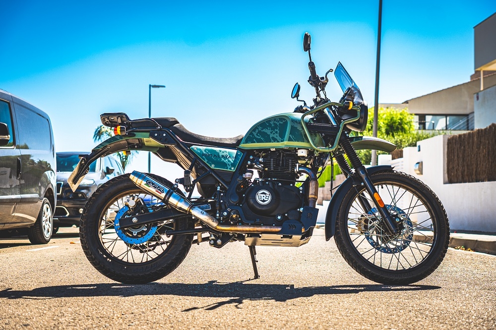 Exhaust compatible with Royal Enfield Himalayan 410 DIAM 42.5 2017-2020, Deeptone Inox, Racing slip-on exhaust including link pipe