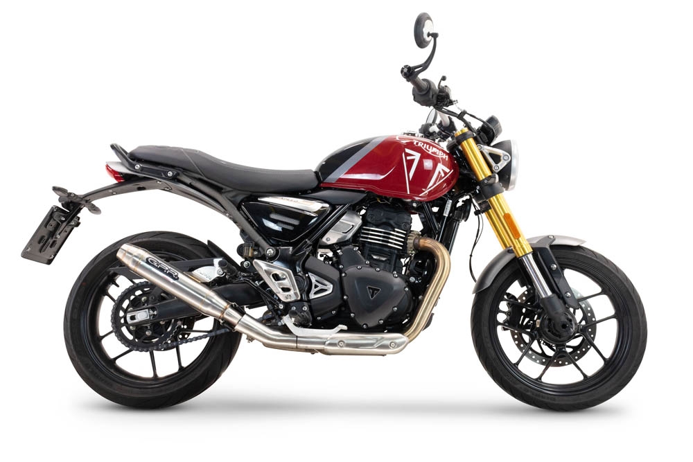 Esapament GPR compatibil cu Triumph Scrambler 400 X 2023 Evacuare slip-on omologata, inclusiv db killer detașabil și cot de legătură,Deeptone Inox