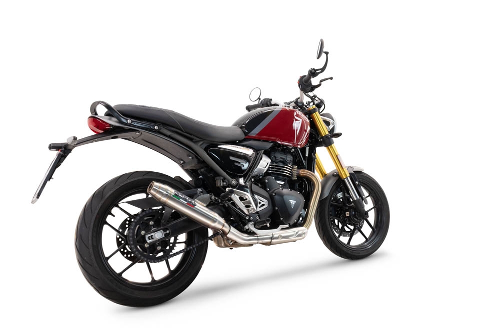 Esapament GPR compatibil cu Triumph Scrambler 400 X 2023 Evacuare slip-on omologata, inclusiv db killer detașabil și cot de legătură,Deeptone Inox