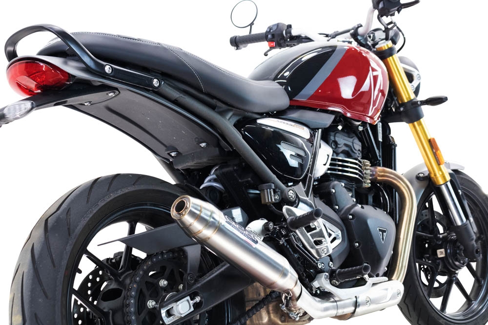 Esapament GPR compatibil cu Triumph Scrambler 400 X 2023 Evacuare slip-on omologata, inclusiv db killer detașabil și cot de legătură,Deeptone Inox