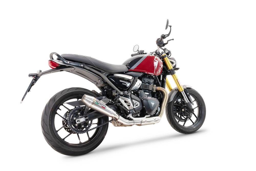 Exhaust compatible with Triumph Scrambler 400 X 2023-2025, Ultracone, Homologated legal slip-on exhaust including removable db killer and link pipe