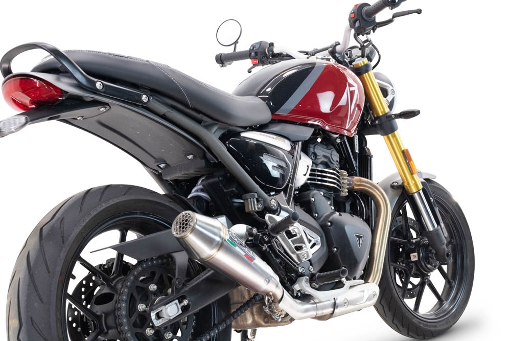 Exhaust compatible with Triumph Scrambler 400 X 2023-2025, Ultracone, Homologated legal slip-on exhaust including removable db killer and link pipe