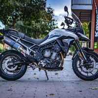 Esapament GPR compatibil cu Triumph Tiger 850 2020 Evacuare slip-on omologata, inclusiv db killer detașabil și cot de legătură,Dual Poppy