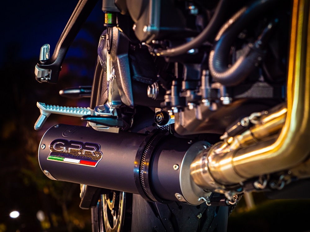 Esapament GPR compatibil cu Triumph Trident 660 2021 Sistem complet de evacuare legal omologat, inclusiv db killer și catalizator detașabil,M3 Black Titanium