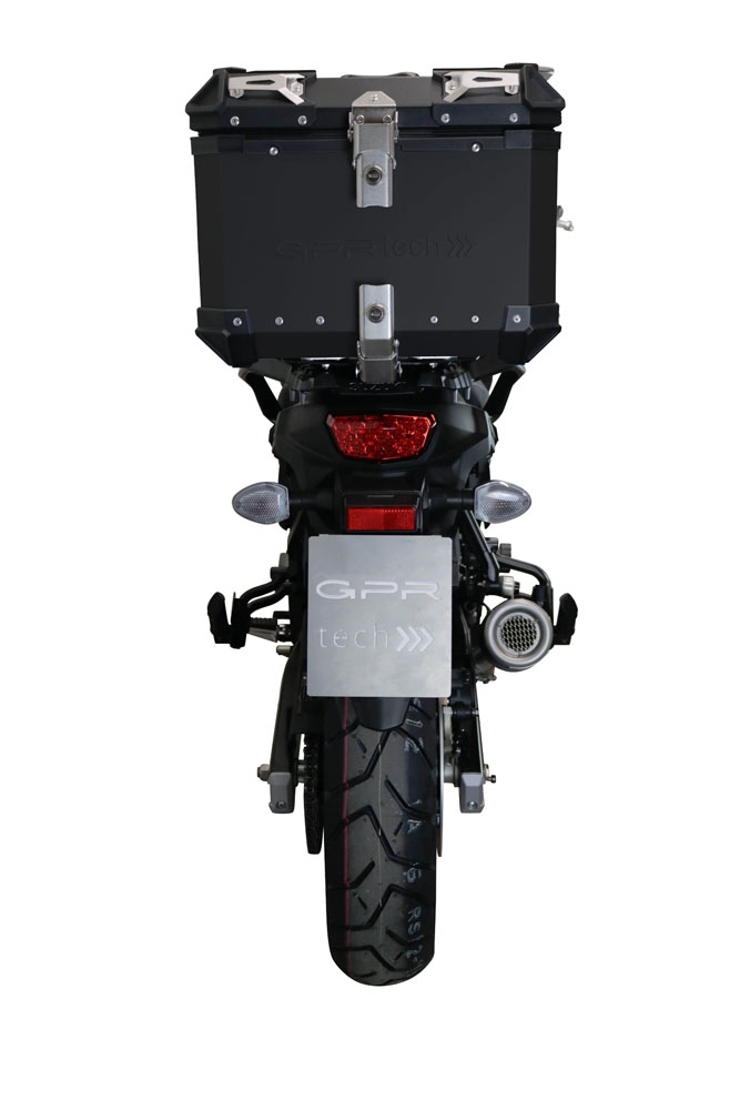 Top case GPR TECH compatible with  Suzuki V-Strom Dl 650 2021/2024 e5 GPR TECH Top case in aluminum, black color with specific plate included Capacity 35 LT.