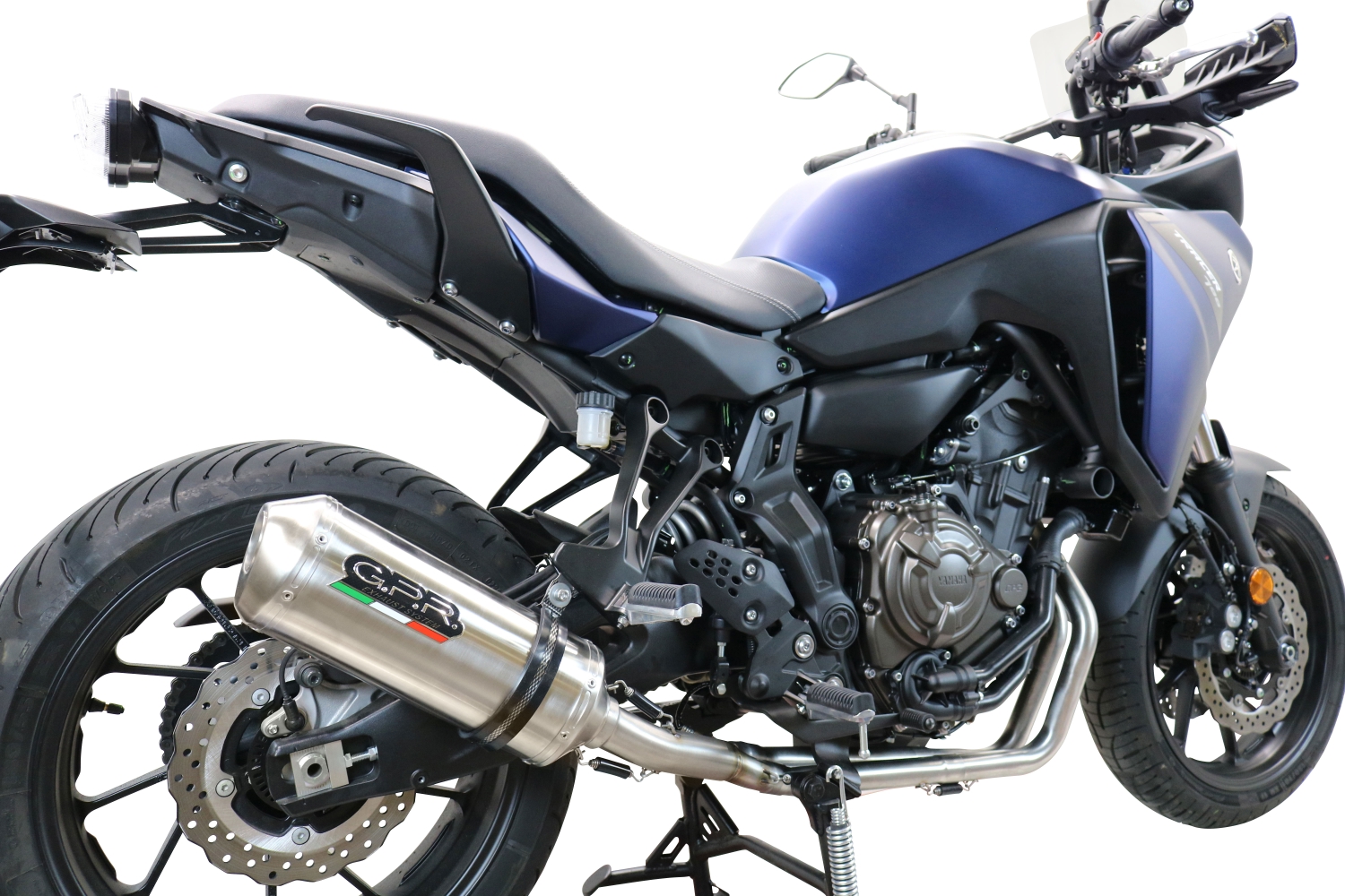 Esapament GPR compatibil cu Yamaha Tracer 7 2021 Sistem complet de evacuare legal omologat, inclusiv db killer și catalizator detașabil,Satinox 