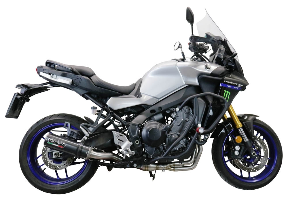 Exhaust compatible with Yamaha Tracer 9 2021-2024, M3 Poppy , Homologated legal full system exhaust, including removable db killer and catalyst