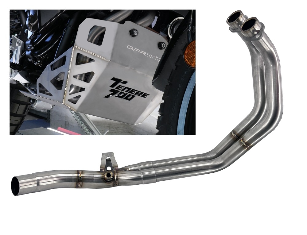 Exhaust compatible with Yamaha Tenere 700 2019-2020, Decatalizzatore + Paracoppa Titanio, Decat pipe more titanium skid plate