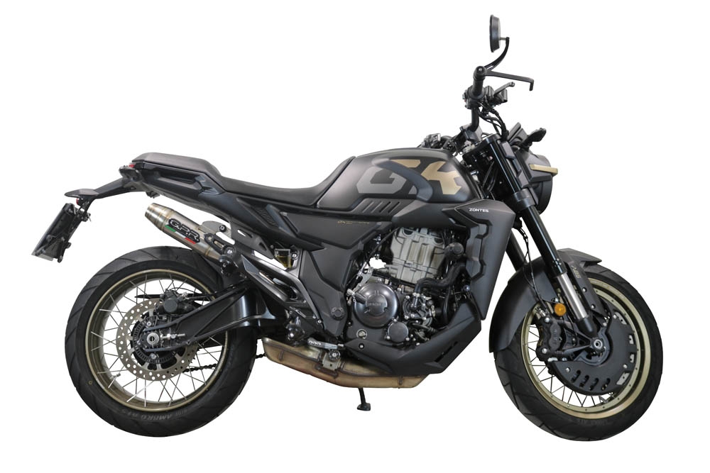 Exhaust compatible with Zontes 350 R1 2022-2024, Deeptone Inox, Homologated legal slip-on exhaust including removable db killer and link pipe