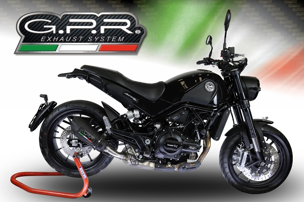 Esapament GPR compatibil cu Benelli Leoncino 500 2017 Evacuare slip-on omologata, inclusiv db killer detașabil și cot de legătură,New Grand Prix Evo Black Titanium