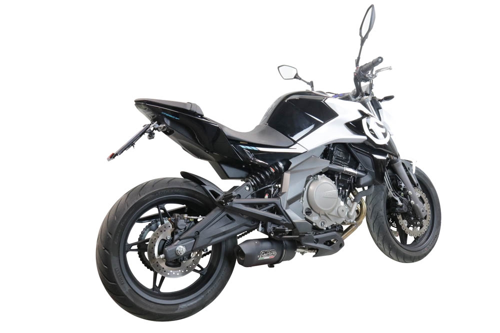 Exhaust compatible with Cf Moto 650 Mt 2021-2024, Furore Nero, Racing slip-on exhaust, including link pipe and removable db killer
