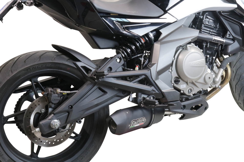Exhaust compatible with Cf Moto 650 Mt 2021-2024, Furore Nero, Racing slip-on exhaust, including link pipe and removable db killer