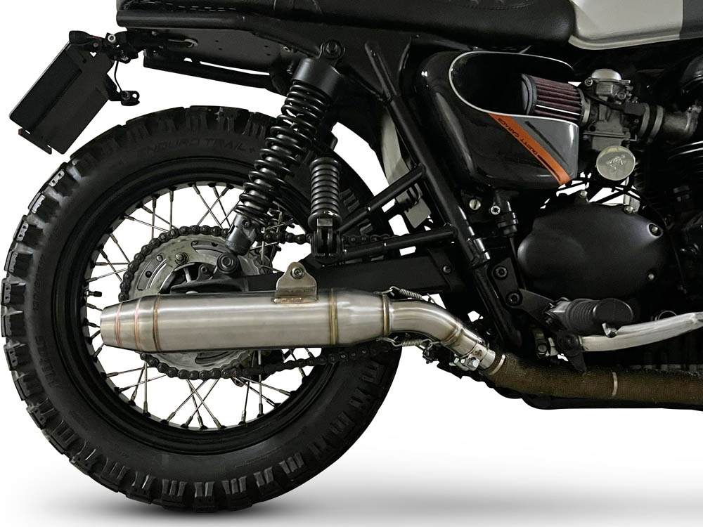 Exhaust compatible with Triumph BONNEVILLE T100 2001-2014, Deeptone Inox, Dual Homologated legal slip-on exhaust including removable db killers and link pipes