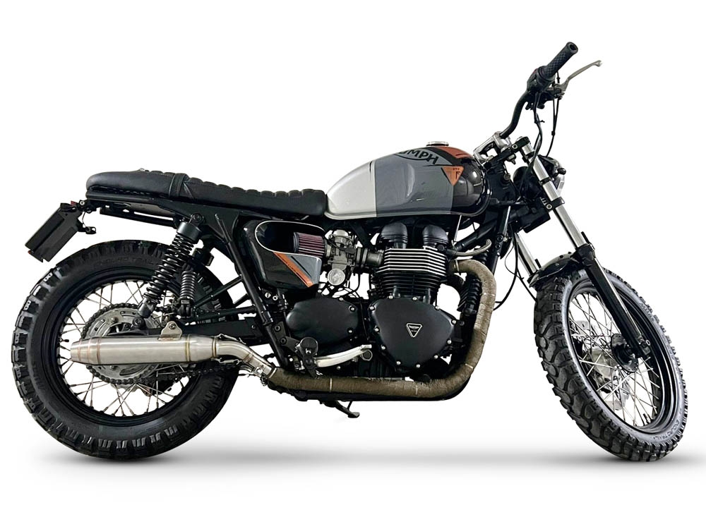 Exhaust compatible with Triumph BONNEVILLE T100 2001-2014, Deeptone Inox, Dual Homologated legal slip-on exhaust including removable db killers and link pipes