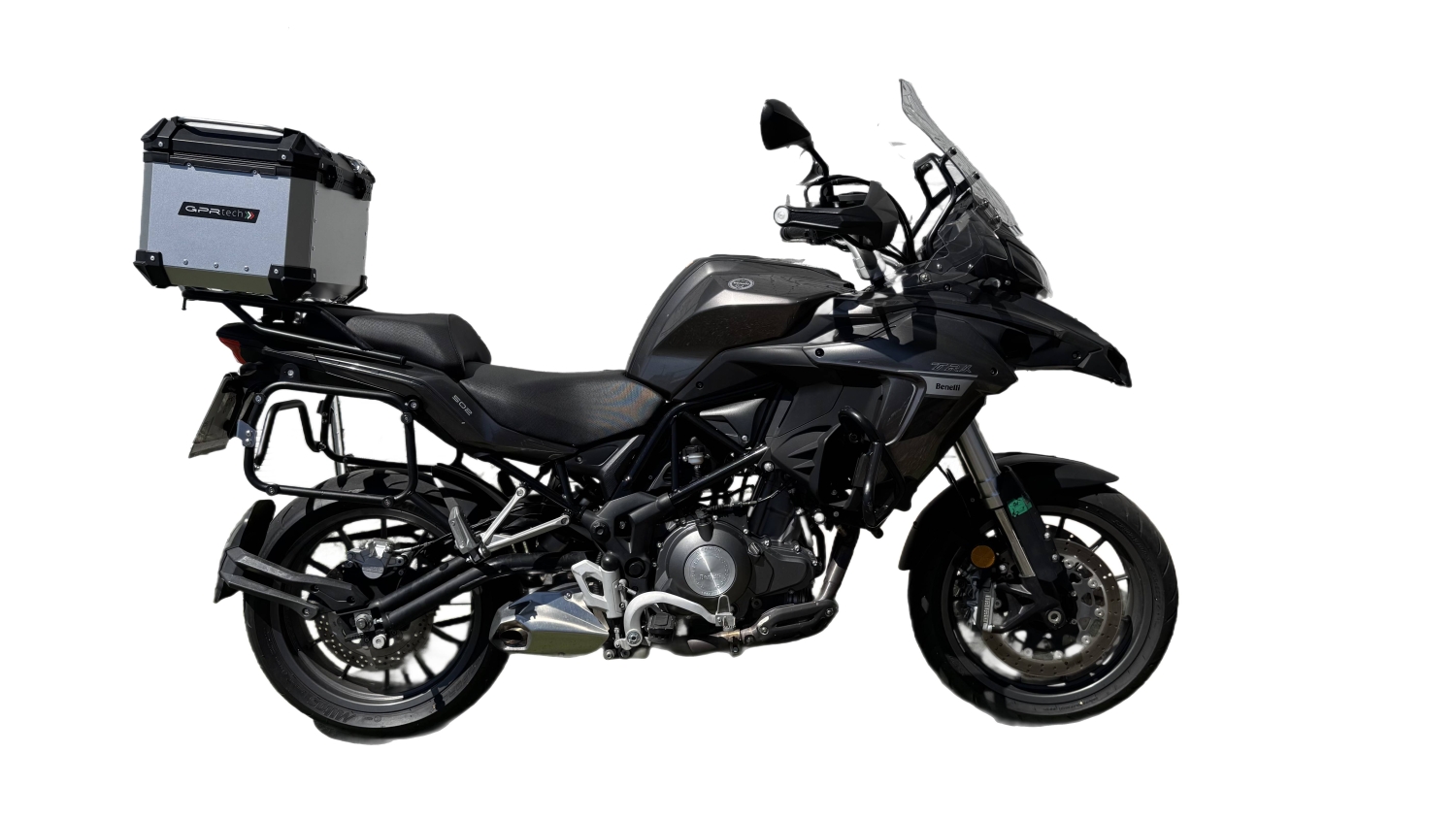 Top case GPR TECH compatible with  Benelli Trk 502 X 2021/2024 e5 GPR TECH Top case in aluminum, silver color with specific plate included Capacity 45 LT.