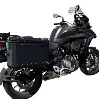 GPR TECH Uyumlu  Benelli Trk 502 2021/2024 e5 Zwart Pereche de cutii laterale din aluminiu, culoare neagră, cu suport specific pentru geantă Capacitate 38 litri + 38 litri.