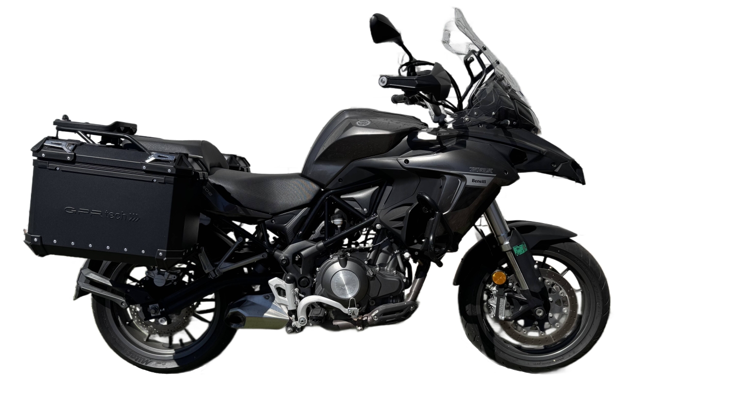 GPR TECH Uyumlu  Benelli Trk 502 2021/2024 e5 Zwart Pereche de cutii laterale din aluminiu, culoare neagră, cu suport specific pentru geantă Capacitate 38 litri + 38 litri.