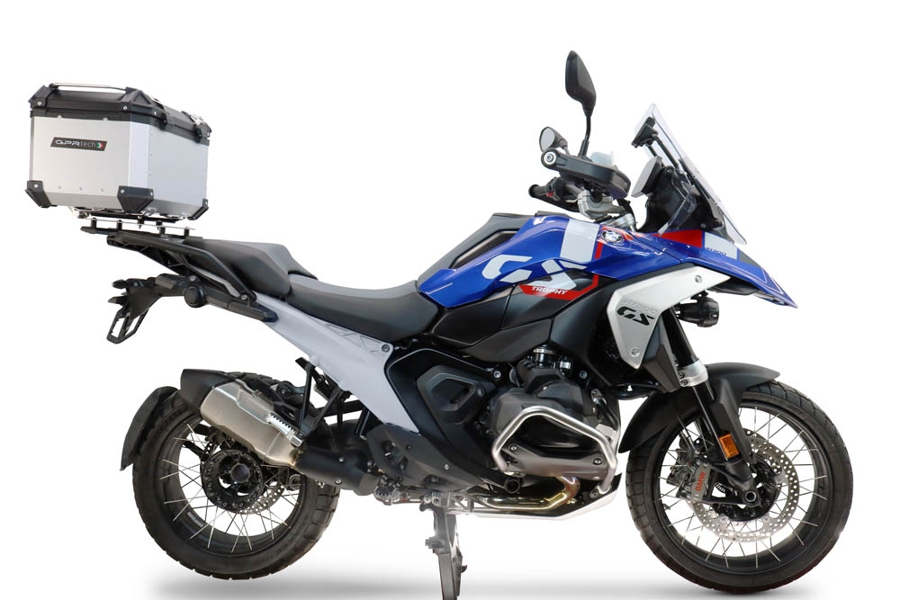 Top case GPR TECH compatible with  Bmw R 1300 GS Adventure 2024/2026 GPR TECH Top case in aluminum, silver color with specific plate included to mount on the original rear rack Capacity 45 LT.