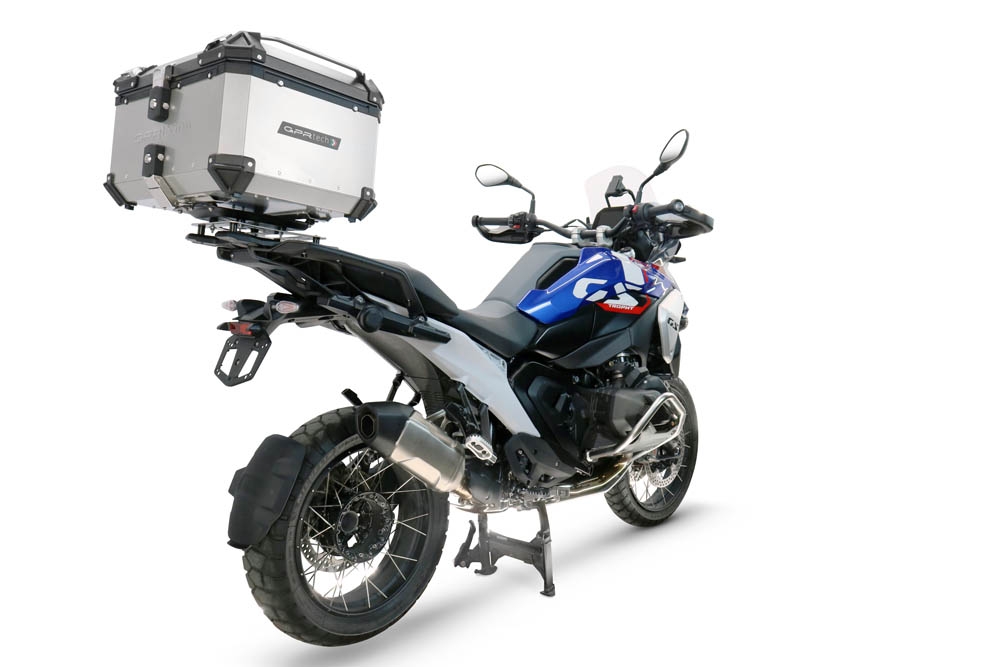 Top case GPR TECH compatible with  Bmw R 1300 GS Adventure 2024/2026 GPR TECH Top case in aluminum, silver color with specific plate included to mount on the original rear rack Capacity 55 LT.