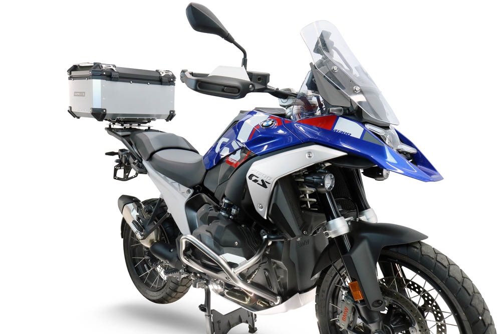 Top case GPR TECH compatible with  Bmw R 1300 GS Adventure 2024/2026 GPR TECH Top case in aluminum, silver color with specific plate included to mount on the original rear rack Capacity 55 LT.
