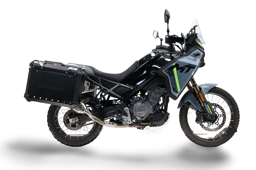 GPR TECH Uyumlu  Cf Moto 650 Mt 2021/2024 e5 Zwart Pereche de cutii laterale din aluminiu, culoare neagră, cu suport specific pentru geantă Capacitate 38 litri + 38 litri.