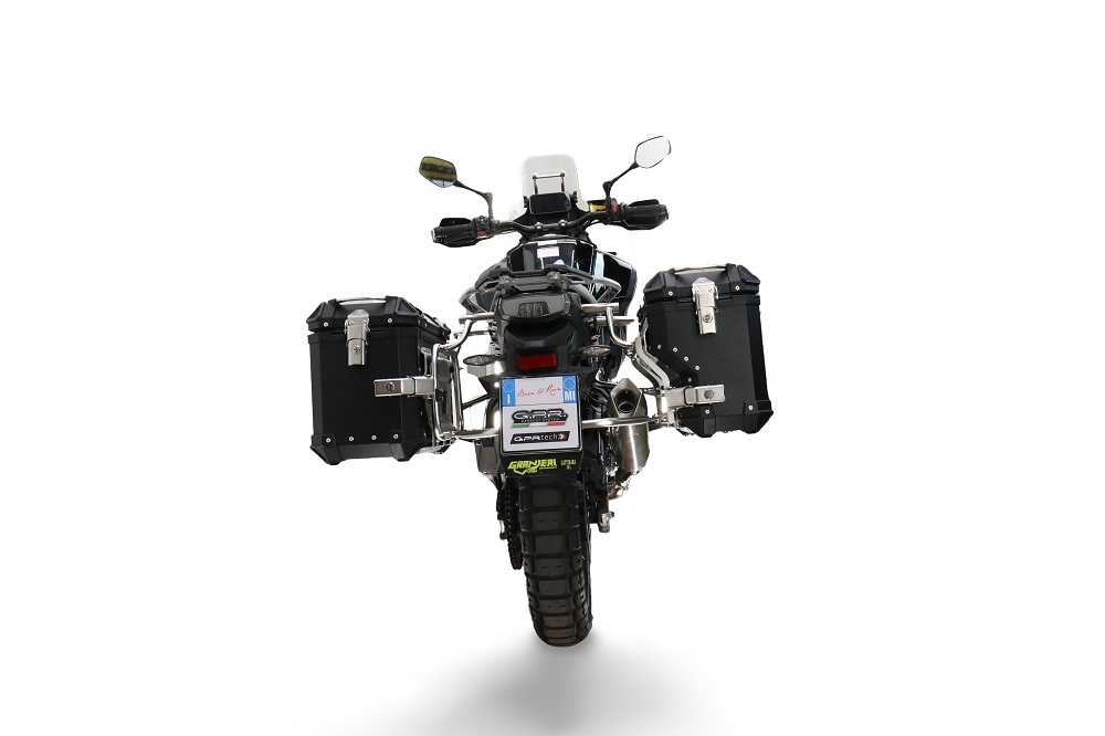 GPR TECH Uyumlu  Cf Moto 800 Mt Touring 2021/2024 e5 Zwart Pereche de cutii laterale din aluminiu cu partea dreaptă conturată, culoare neagră, cu suport specific pentru geantă Capacitate 38 litri + 32 litri.