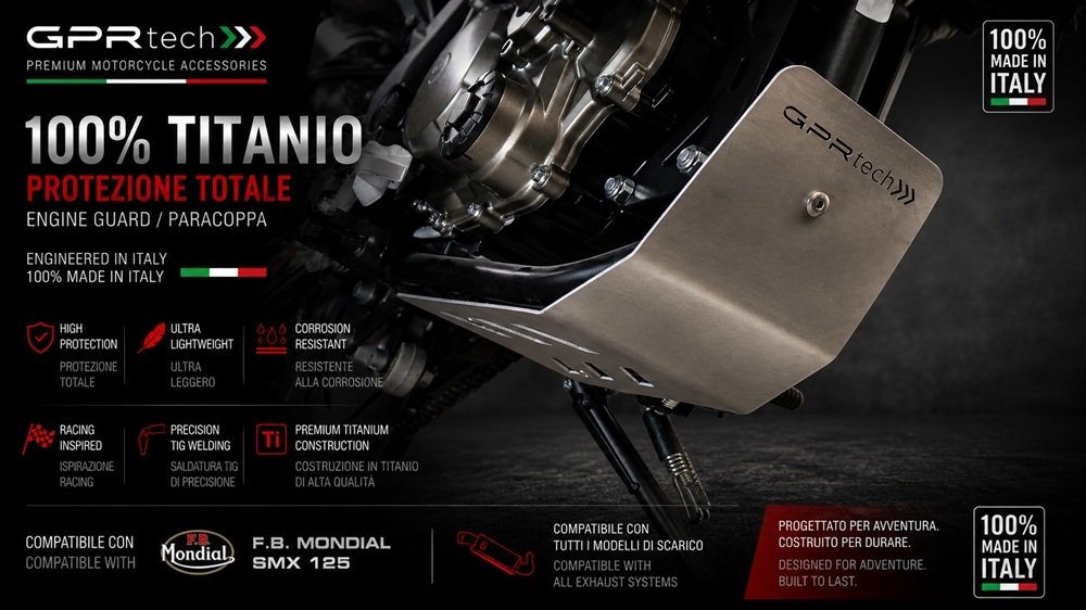 GPR TECH compatible with  F.B. Mondial Smx 125 Enduro 2018/2020 e4 Supermoto 2018/2020 e4 GPR TECH Titanium Skid plate 
