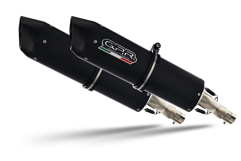 Exhaust compatible with Aprilia Etv Caponord 1000 Rally 2001-2007, Furore Nero, Dual Homologated legal slip-on exhaust including removable db killers, link pipes and catalysts