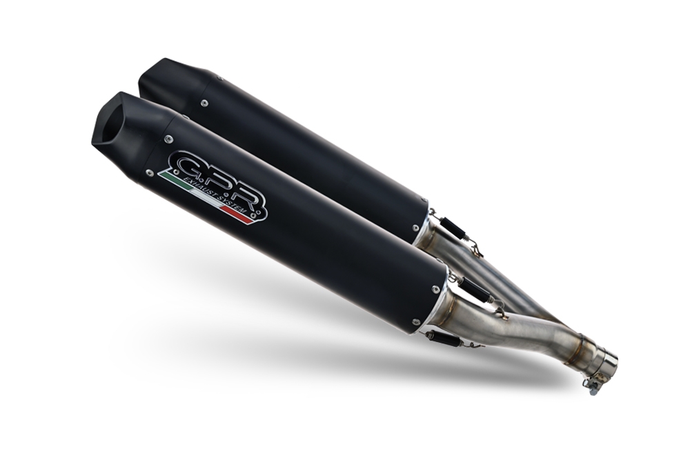 Exhaust compatible with Aprilia Dorsoduro 900 2017-2020, Furore Nero, Dual racing slip-on exhaust including link pipes