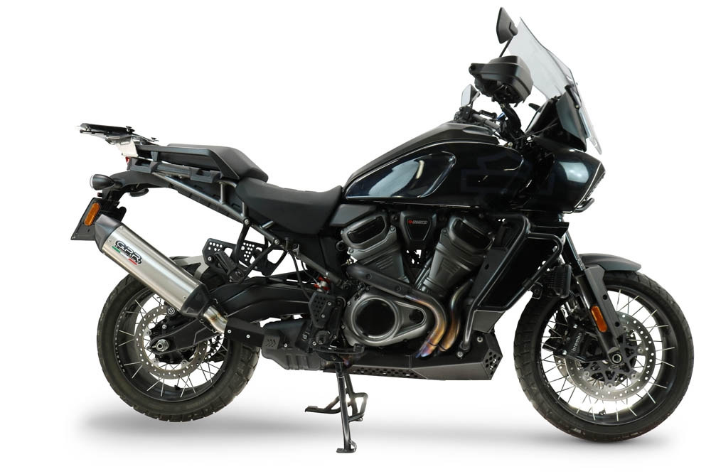 GPR exhaust compatible with Harley Davidson Pan America 1250 2020-2024, Furore-X Titanio, Homologated legal slip-on exhaust including removable db killer and link pipe 