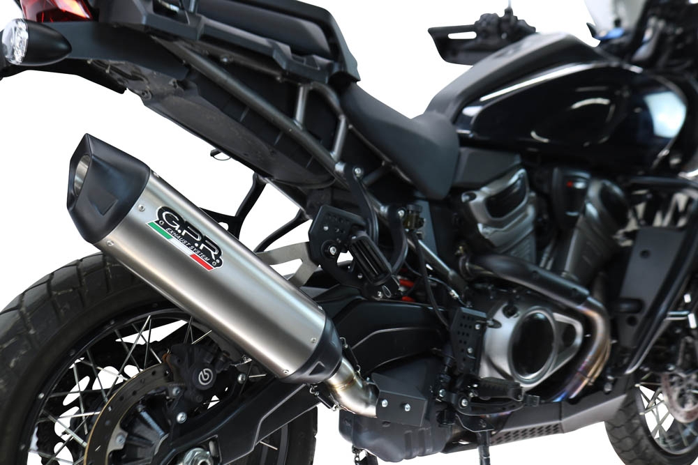 GPR exhaust compatible with Harley Davidson Pan America 1250 2020-2024, Furore-X Titanio, Homologated legal slip-on exhaust including removable db killer and link pipe 