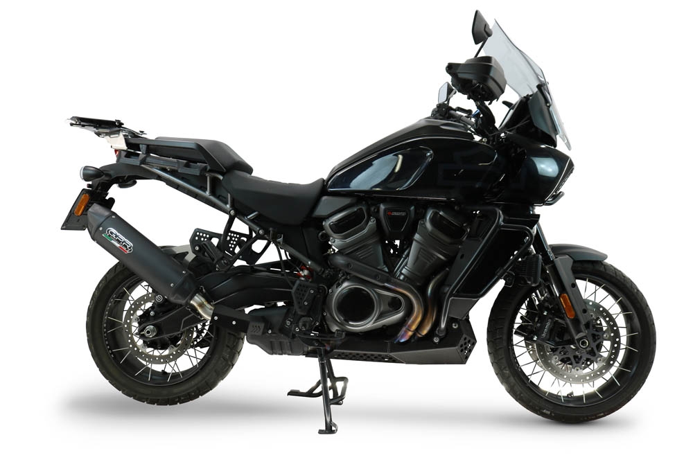 GPR exhaust compatible with Harley Davidson Pan America 1250 2020-2024, Furore-X Titanio Nero, Homologated legal slip-on exhaust including removable db killer and link pipe 