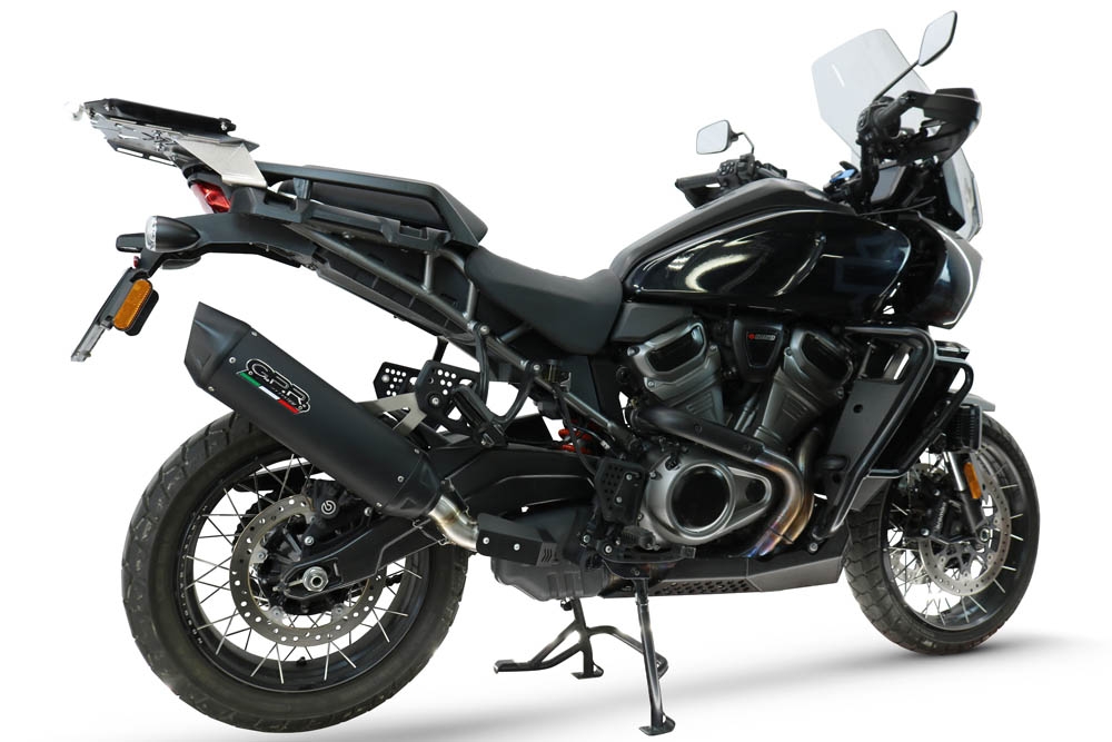 GPR exhaust compatible with Harley Davidson Pan America 1250 2020-2024, Furore-X Titanio Nero, Homologated legal slip-on exhaust including removable db killer and link pipe 