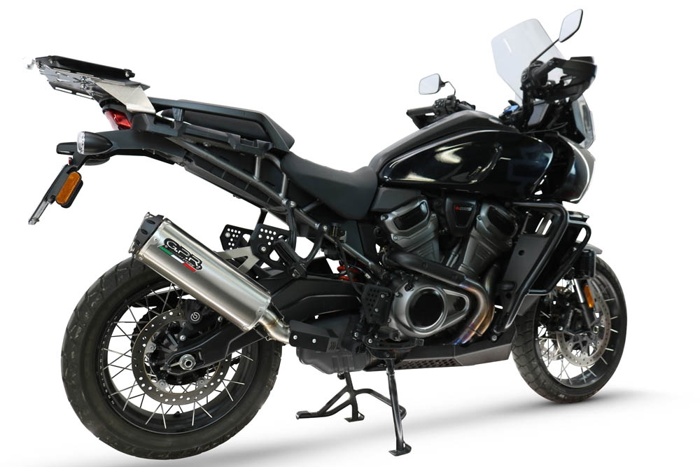 GPR exhaust compatible with Harley Davidson Pan America 1250 2020-2024, Hyper Dual Black Titanium, Homologated legal slip-on exhaust including removable db killer and link pipe 