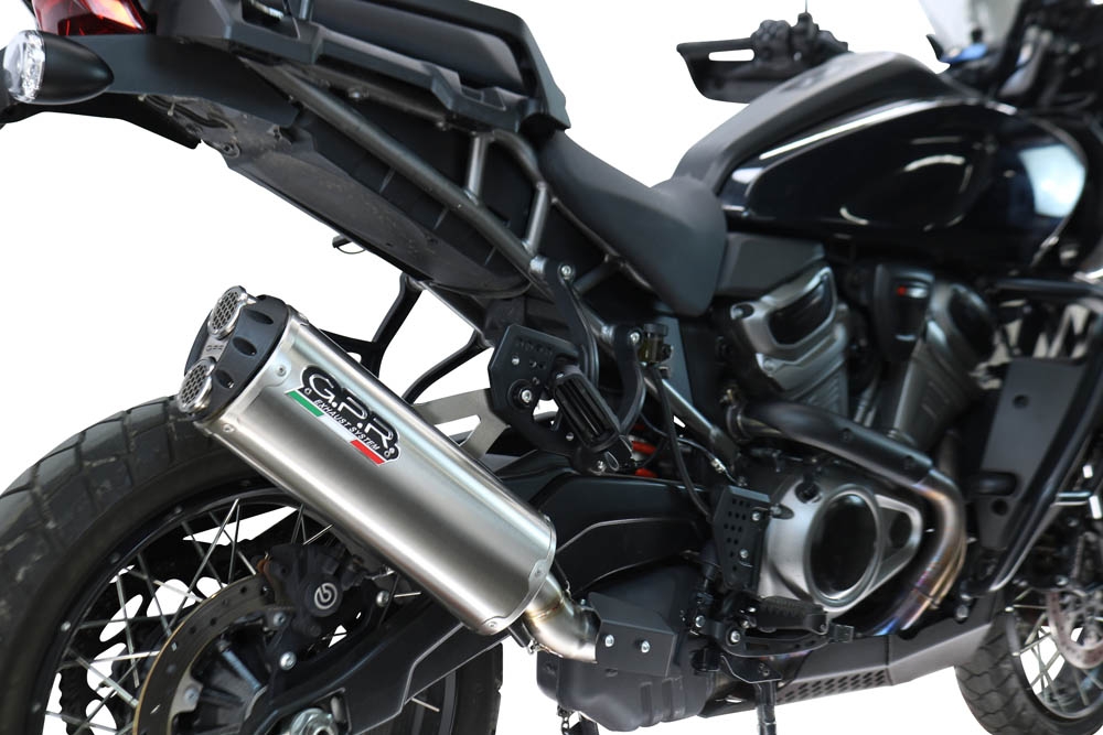 GPR exhaust compatible with Harley Davidson Pan America 1250 2020-2024, Hyper Dual Black Titanium, Homologated legal slip-on exhaust including removable db killer and link pipe 